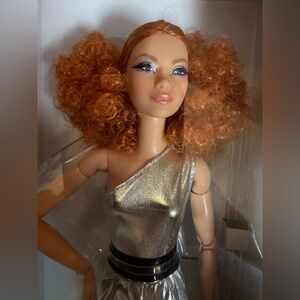 Barbie Doll with Curly Orange Hair and Silver Dress